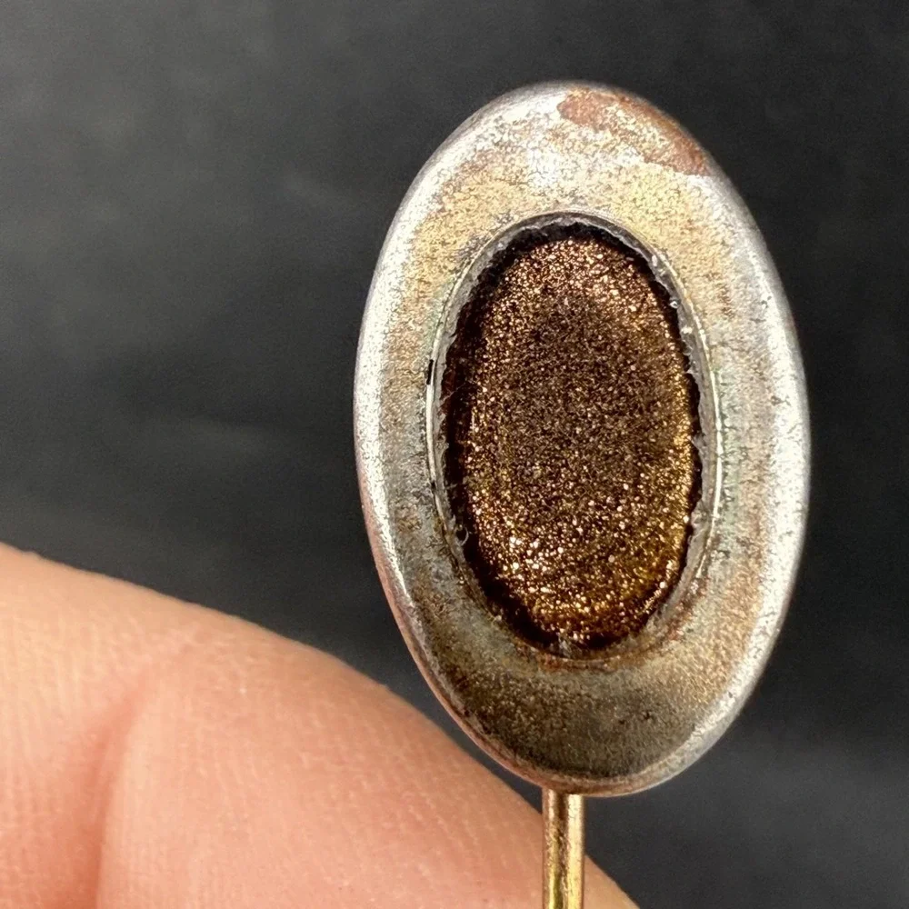 Vintage Estate Stick Pin Gold Goldstone Oval Sparkly Fashion Jewelry
